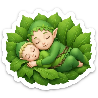 Baby elf sleeping in leaf cradle sticker