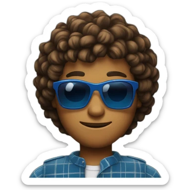 Lololoshka is a minecrafter with blue sunglasses and Blue & Black Plaid Bandana on his neck And brown curly hair sticker