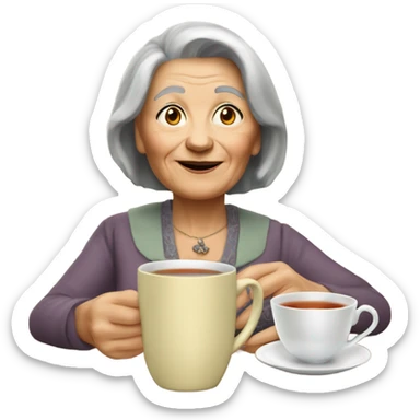Younger Old lady with a China cup of hot tea sticker