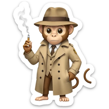 Monkey detective wearing black smoking cigarette sticker