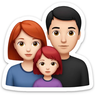 a family of three, all three white: the mother with short red hair, the father with black hair, and the daughter with black hair. sticker