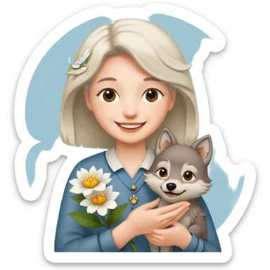 a flower in hand that holds the wolf sticker