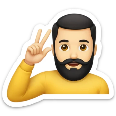 yellow emoji with a black beard, side-facing mouth, hand making a 'no' gesture, one eyebrow raised sticker