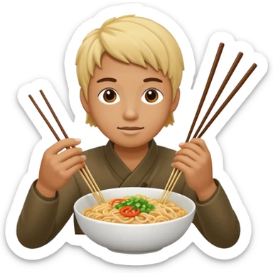 Create a person having noodles dinner. sticker