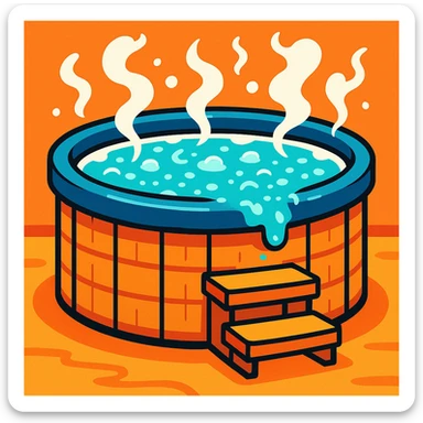 a hot tub, modern, steamy, inviting, vibrant cartoon style sticker