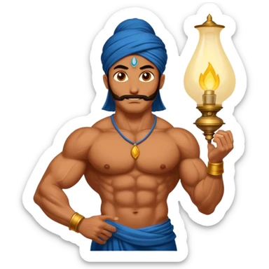 CREATE A EMOJI WHERE WHERE JINN COMES ALLADIN"S LAMPS RUB FROM IN LAMP AND SAY HUKUM MERE AAKA  sticker