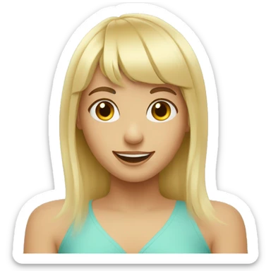 Blonde girl with bangs being loved and happy sticker