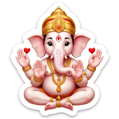 hindu god ganesh with his hands together forming a heart , he's wearing all god , and is a bit pale sticker