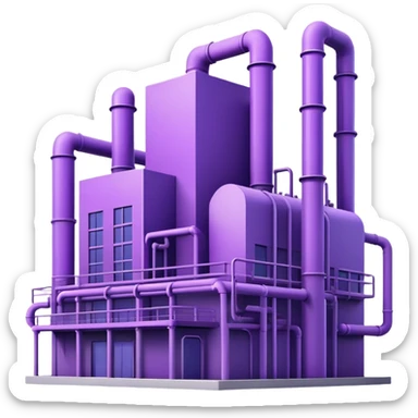 Minimalistic factory building in purple and violet tones, with pipes sticker