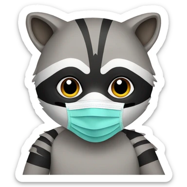 Raccoon with a face mask waving sticker