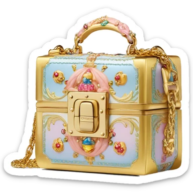 Dolce and Gabbana small box bag with colourful pastel ornament and golden detais  sticker