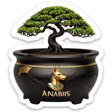  black Anubis branded  cracked bonsai pot  sticker