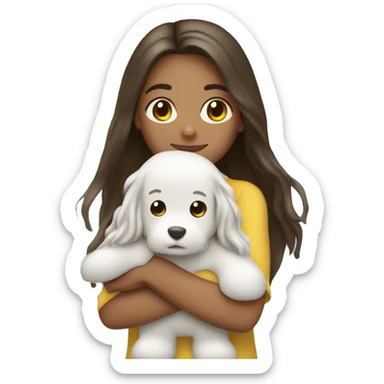 Brunette long hair girl hugging a toy puddle sticker