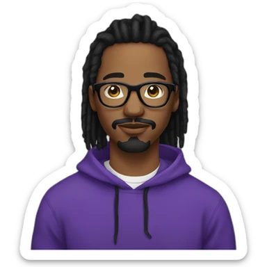 Single young with mustache Black digital creator with glasses and black locs and purple sweatshirt sticker