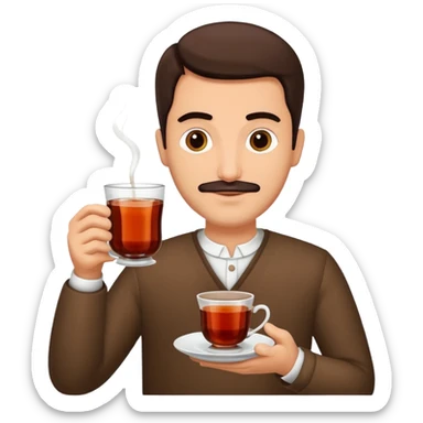 man holding turkish tea sticker