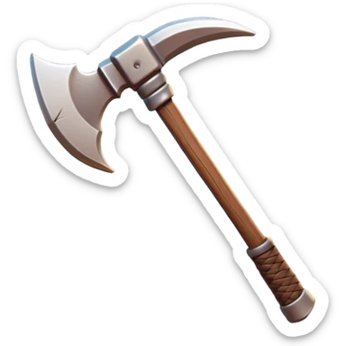 Clash of Clans aesthetic: Cinematic Playful Pixel 3D Pickaxe Portrait Emoji, rendered in a 3D vector-style similar to standard emojis with minimal shading and bold, simplified shapes. A compact, distinct form with signature details, softly glowing with a pixelated adventure charm. Simplified yet unmistakably iconic, highly detailed and consistent, glowing with a soft radiance and high shine. Stylized with a touch of classic pixel-art charm and a soft glowing outline, capturing the essence of a beloved gaming relic with a friendly, playful manner! sticker