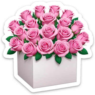 bouquet of pink 30 roses in a white box，no leaves sticker