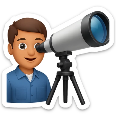Make the telescope much bigger, keep the person happy, in emoji style with no background. sticker