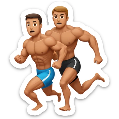 a muscular man afraid and running from his wife sticker