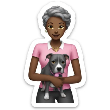 Black lady hugging all grey pitbull with pink collar sticker