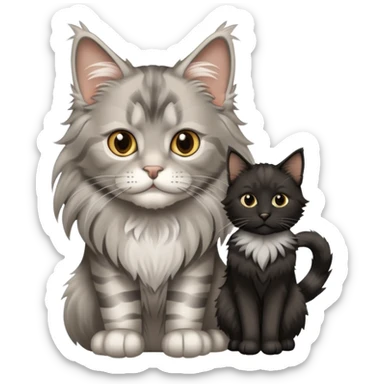 a silver based Maine Coon cat holding a black hair boy sticker