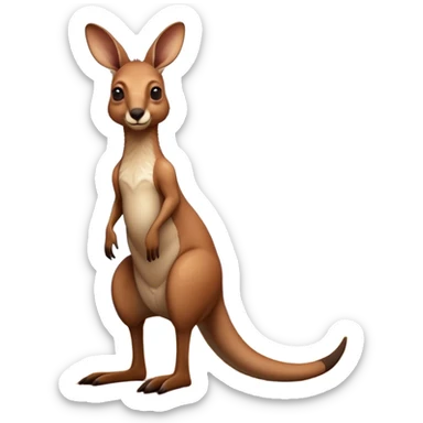 Full-body Australian Kangaroo – Cinematic-realistic Australian kangaroo, standing tall with powerful hind legs and a muscular tail for balance. Its reddish-brown fur glows under the golden sunlight, ears perked and eyes alert. The rugged outback stretches behind it, with dry grass and scattered eucalyptus trees completing the iconic scene. sticker