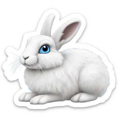 snowshoe hare very fluffy with no feet showing. laying down, side view, blue eyes sticker