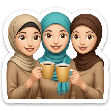 Emoji of 3 arab women drinking coffee sticker