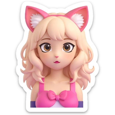 cute 3D anime cat girl, big eyes, pastel colors, playful expression, cat ears, soft hair, kawaii style sticker