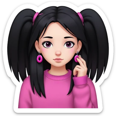 Girl with black and pink Sweater, long straight black hair, ear piercings sticker
