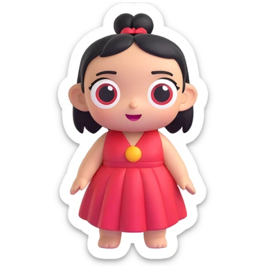 Lilo from Lilo & Stitch as a 3D emoji, round face, big eyes, red dress, cute and expressive sticker
