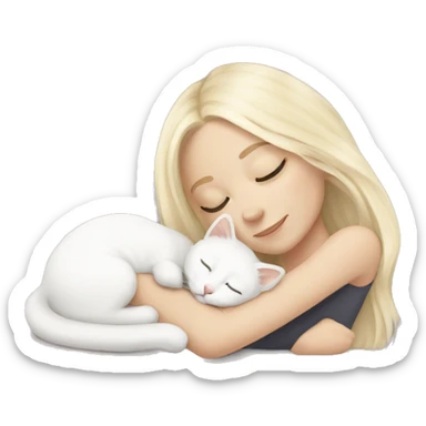 White girl light blonde hair sleeping with white kitty sticker