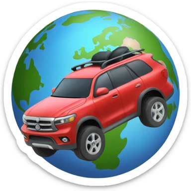 an adventurous SUV passing over the small earth globe sticker