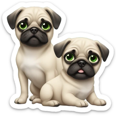 2 Baby pugs 1 with green eyes and 1 with blue  sticker
