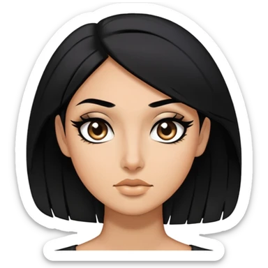 Person with black hair with side swoop in face with black eyeliner sticker