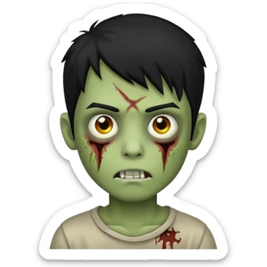 boy zombie with black hair and greenish skin sticker