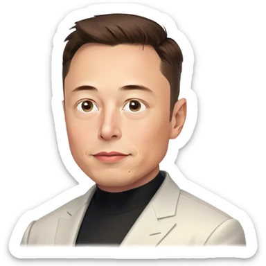Elon Musk's three-quarters bust, slight head turn to the right and no neck or body
 sticker