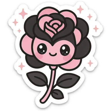 kawaii style magical gothic rose inspired by BLACKPINK, cute face, black and pink petals, surrounded by sparkles, sweet and stylish sticker