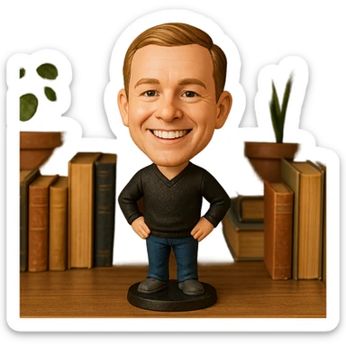 cheerful bobblehead style character sticker