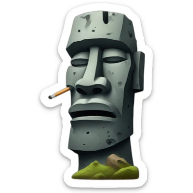 depressed moai stone face smoking cigarette sticker