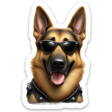 German shepherd wearing sun glasses riding a Harley Davidson sticker