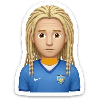 blonde long  dreadlocks man with blue jersey sticker