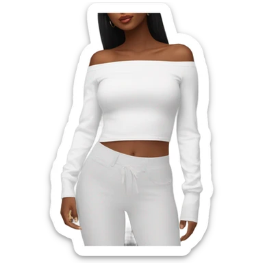 White off shoulder Long sleeve oversize crop top, isolated sticker