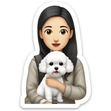 A cute korean style bichon frise with a dark-haired in a bun Asian woman at the airport  sticker