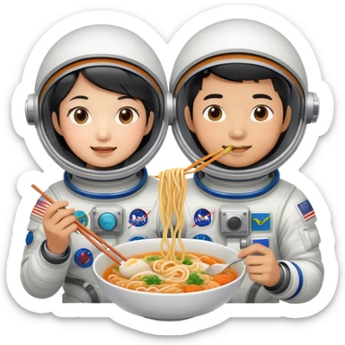 Asian astronaut couples eating noodles  sticker