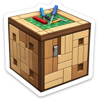 crafting table with tools like a minecraft style cube crafting table 100% like a minecraft table crafting, sticker