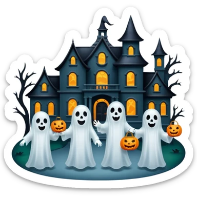 Ghosts trick or treating at a mansion sticker