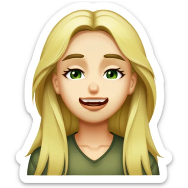 Edit the image to depict a blonde person with swamp eyes and long hair, showing a sad expression. Maintain the apple emoji style and ensure the background is transparent. sticker