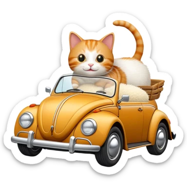 A cat driving a Volks wagen beetle sticker