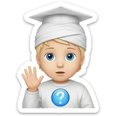 Caucasian blond hair blue eyed infant baby with a genius sign over it’s head sticker